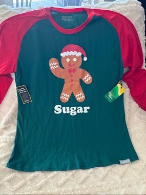 Tipsy Elves Red & Green Gingerbread 'Sugar' Raglan adult  XXL